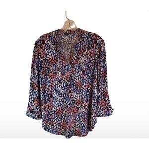 Ava & Grace PL Women’s Blouse Top Multicolored Navy White pink 3/4 sleeve